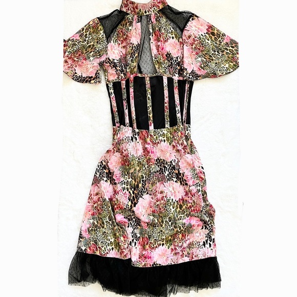 Corset Story Dresses & Skirts - CORSET STORY FLORAL/CHEETAH PRINT CORSET DRESS Size Medium Cosplay Oktoberfest